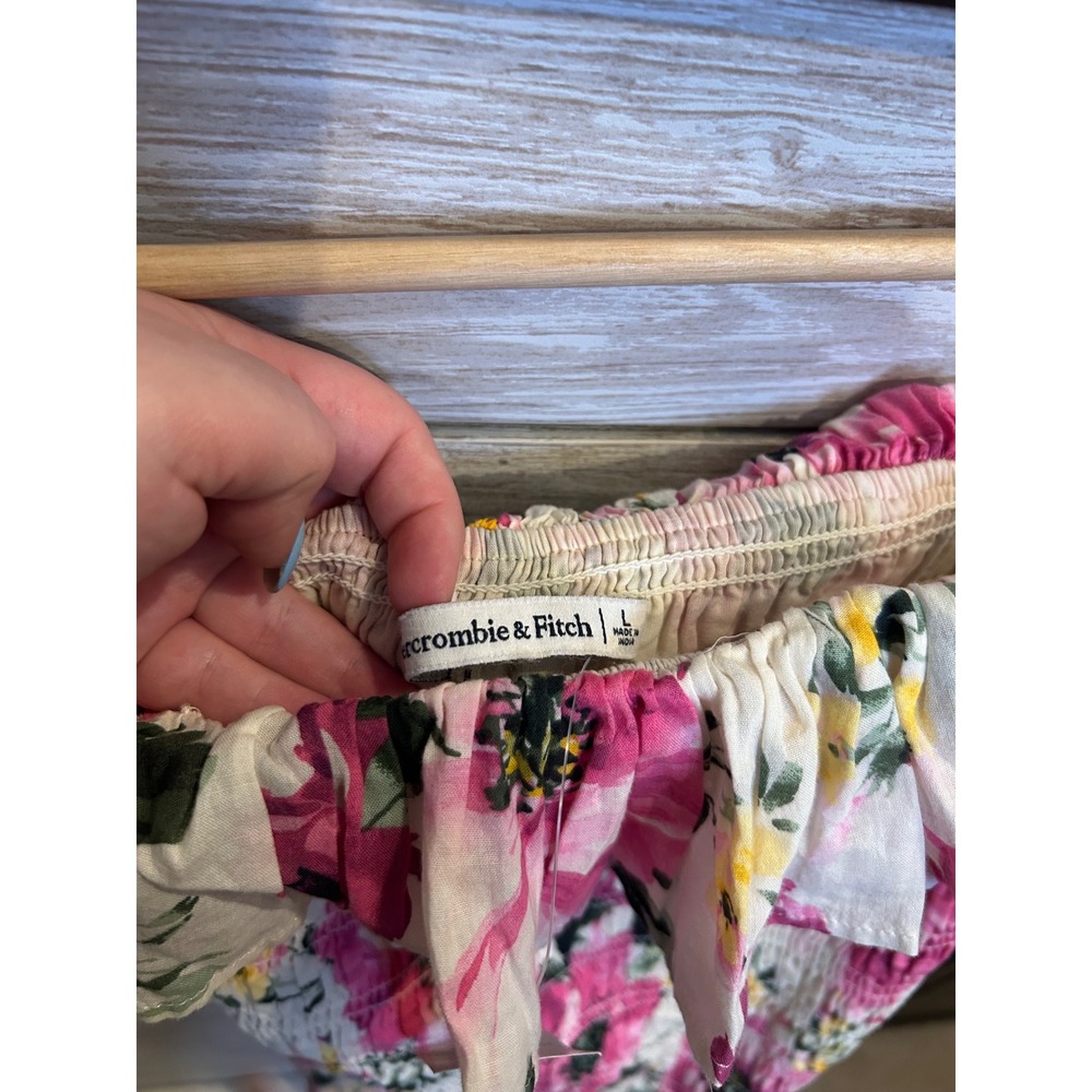 NWT Abercrombie & Fitch Pink Floral Smocked Off Shoulder Mini Dress - Picture 6 of 6